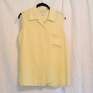 VINTAGE LORD & TAYLOR Silk Collared Sleeveless Blouse Striped Yellow/White